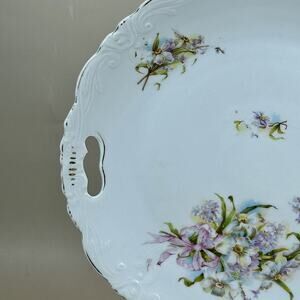 Vintage Weimar Germany Plate w/ Handles - Purple Floral Bouquet & Gold Gilt